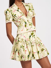 Zanelle Floral Print Drop Waist Linen Full Skirt | Green
