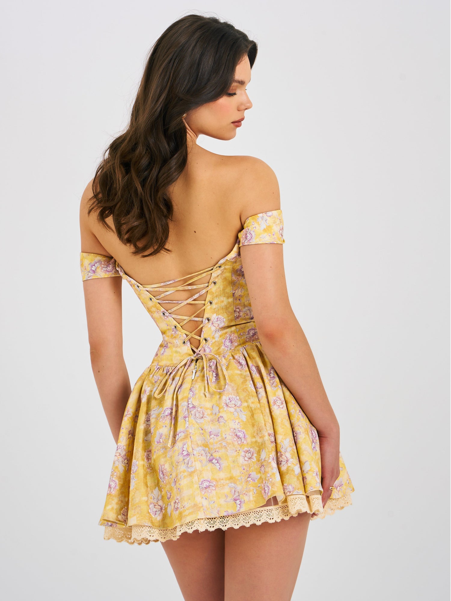 Oana Linen Collared Off Shoulder Mini Dress | Floral Print