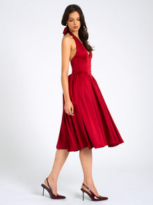 Cara Plunging Halter Backless Maxi Dress | Red