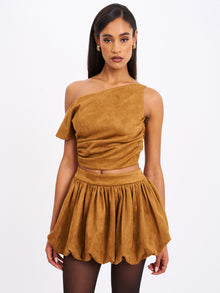 Yuna Bubble Hem Skirt | Brown Suede