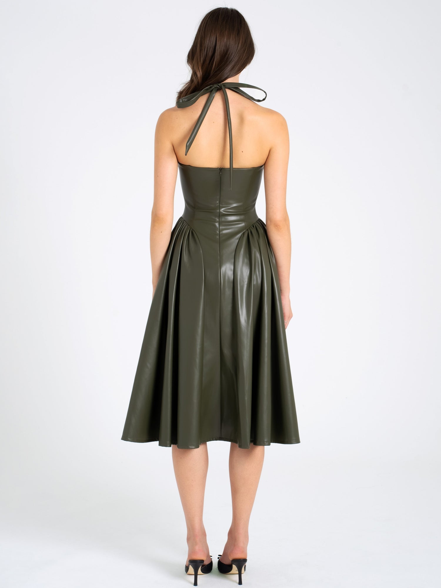 Eliana Vegan Leather Dress | Olive