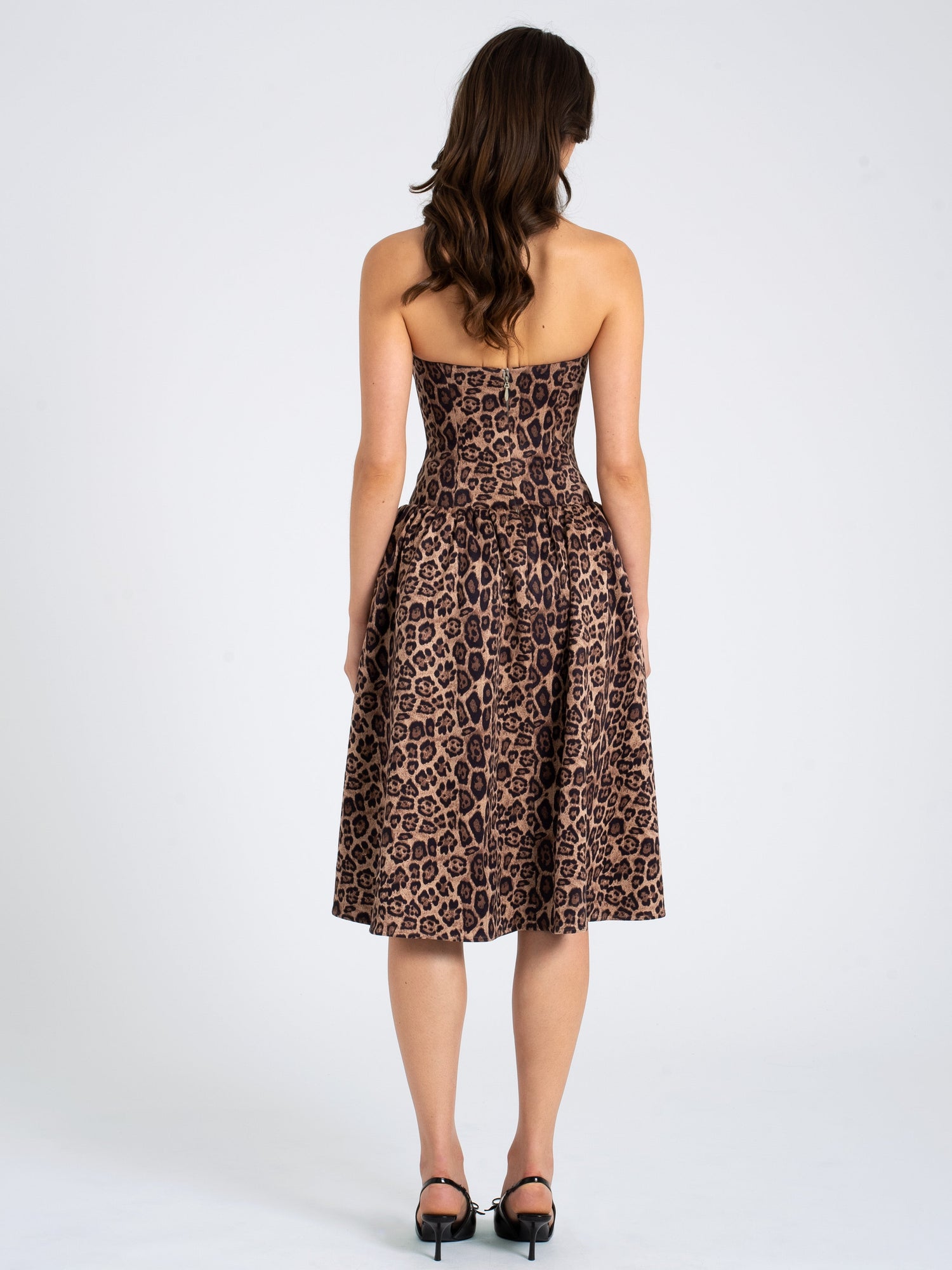 Uchenna Stretchy Strapless Midi Dress with lace trim | Cheetah Print