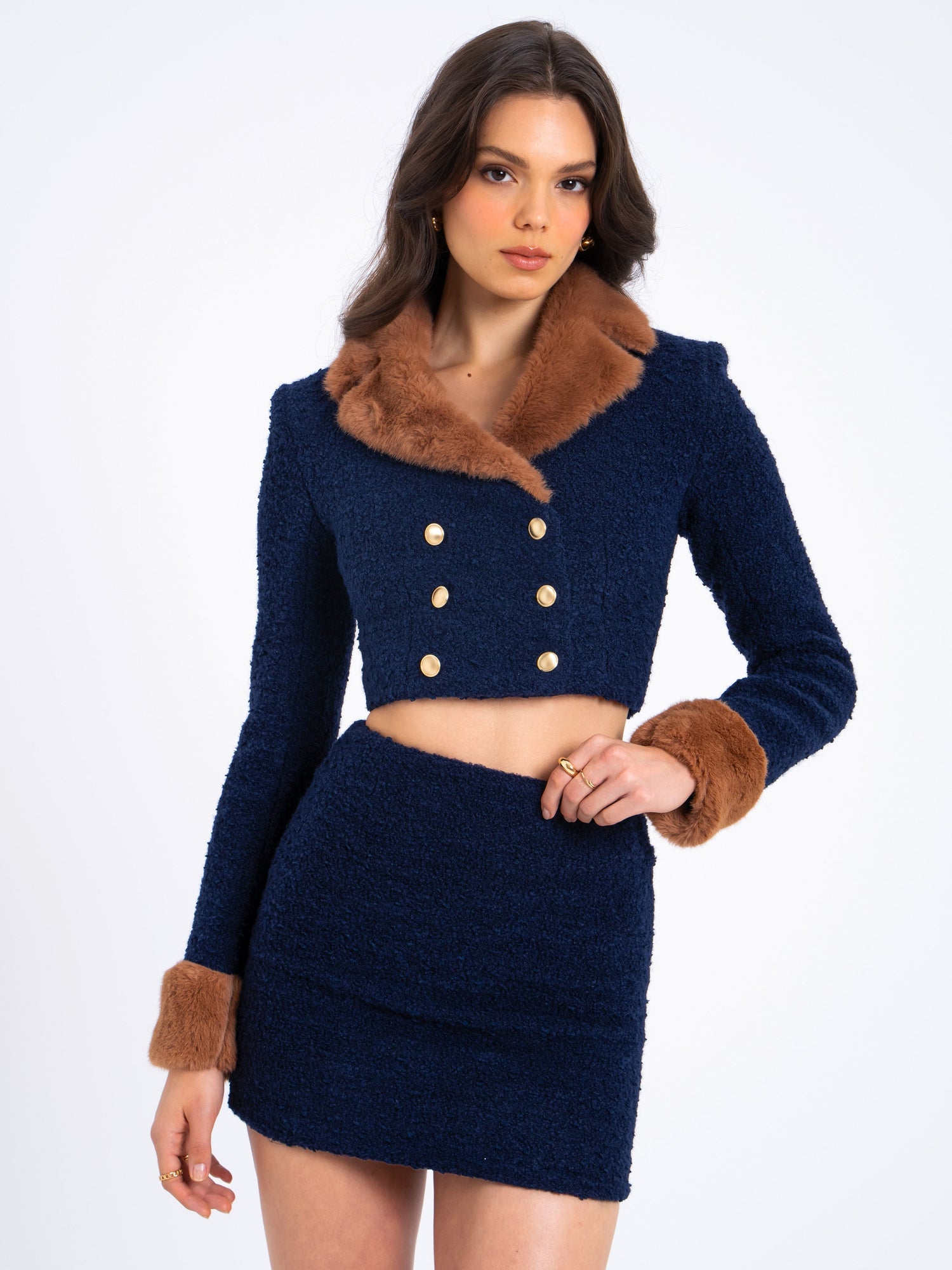 Wylda Boucle Wool Bodycon Mini Skirt | Navy Blue