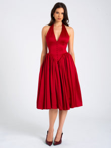 Cara Plunging Halter Backless Maxi Dress | Red