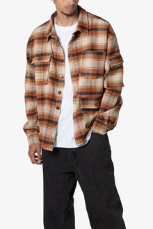 Asymmetrical Pocket Flannel Shirt | Brown