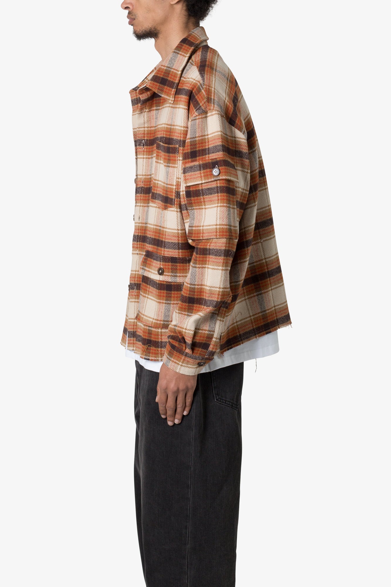 Asymmetrical Pocket Flannel Shirt | Brown