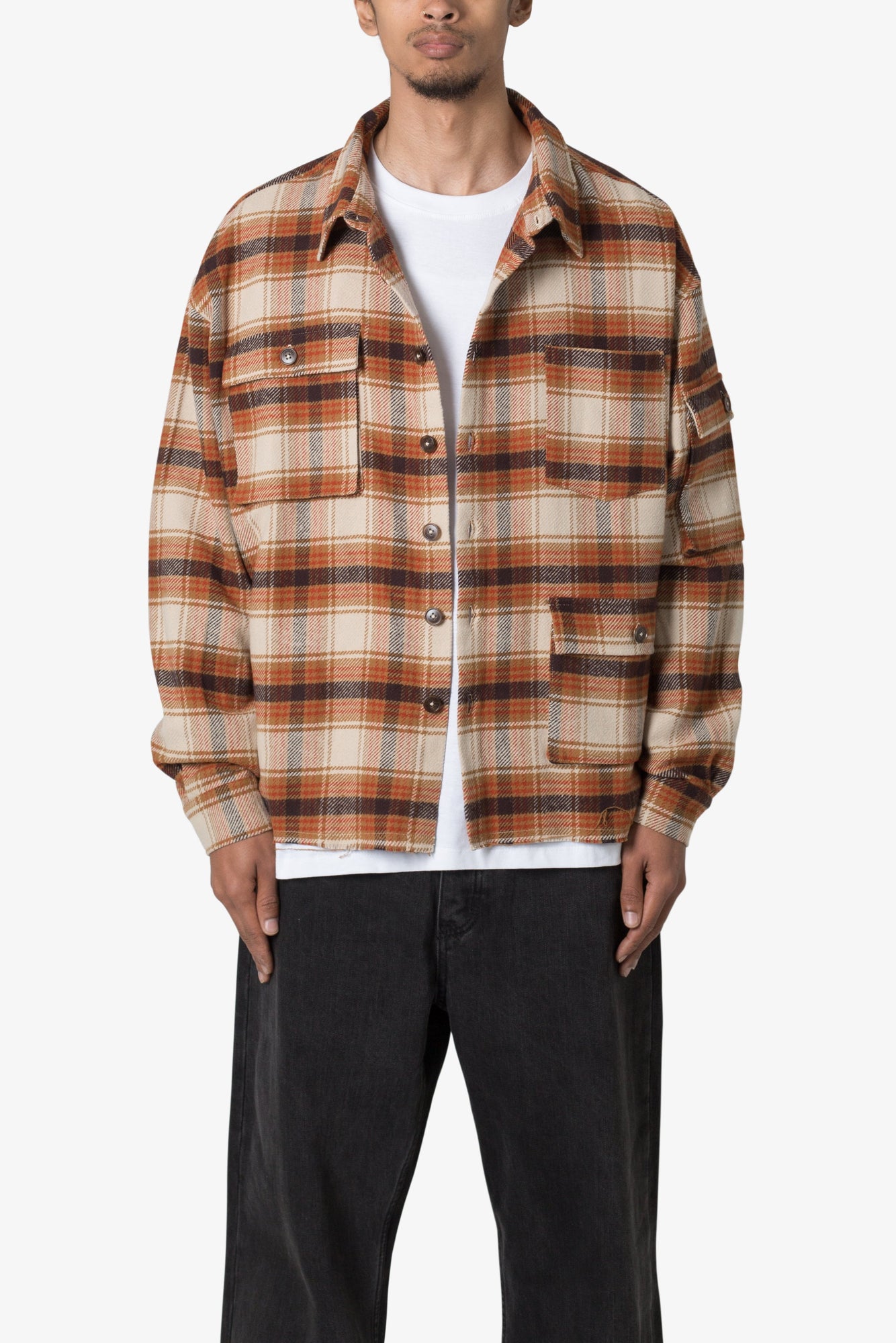 Asymmetrical Pocket Flannel Shirt | Brown