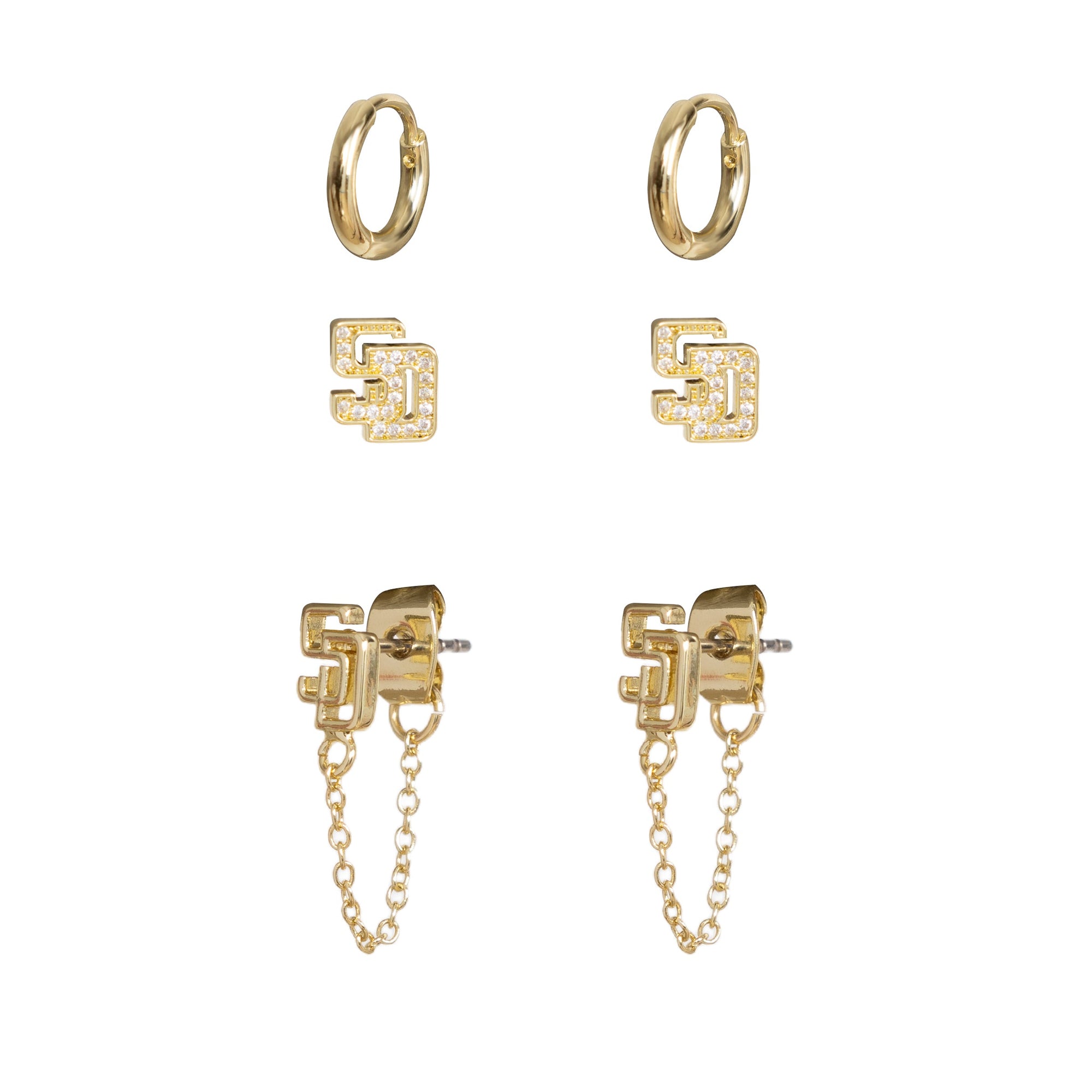 Bijoux Sport by Luv Aj MLB Logo Chain Link Earring Set | San Diego Padres | Gold