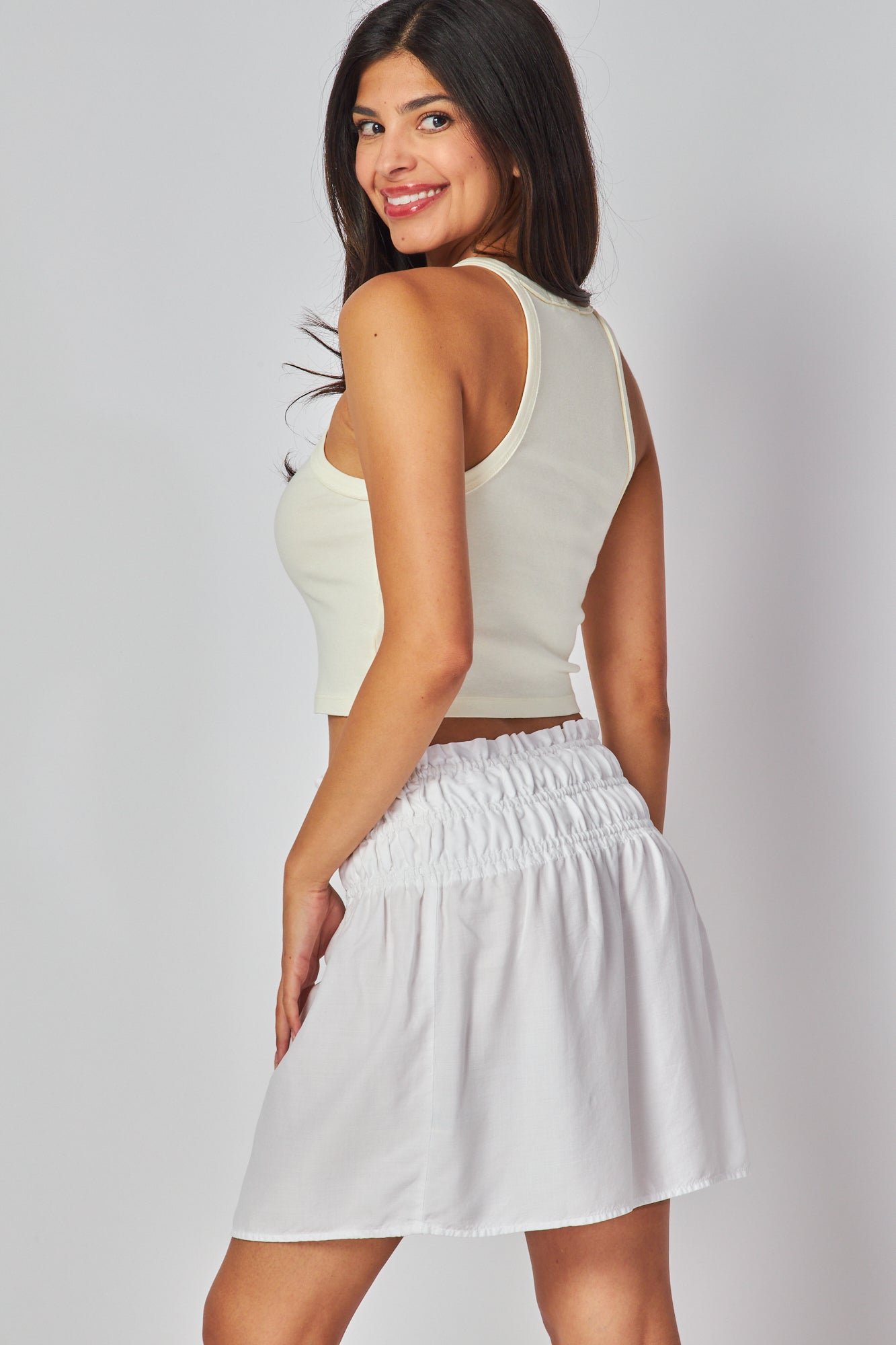 Elastic Shirred Skirt | White