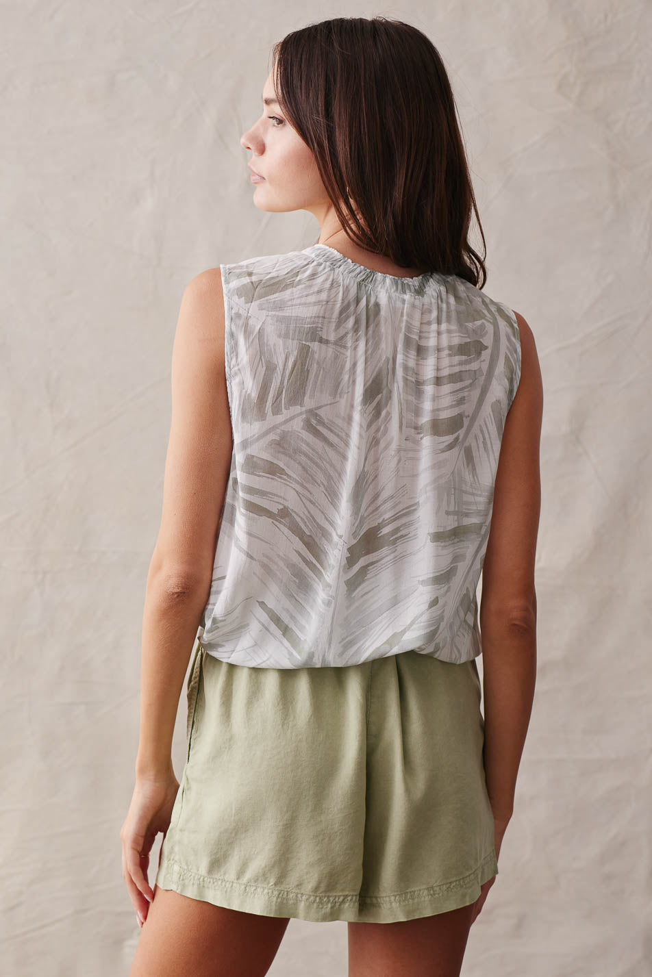 Smocked Neck Blouse | Brushed Palm Print