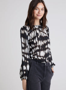 Elastic Shirred Top - Blurred Ikat Print