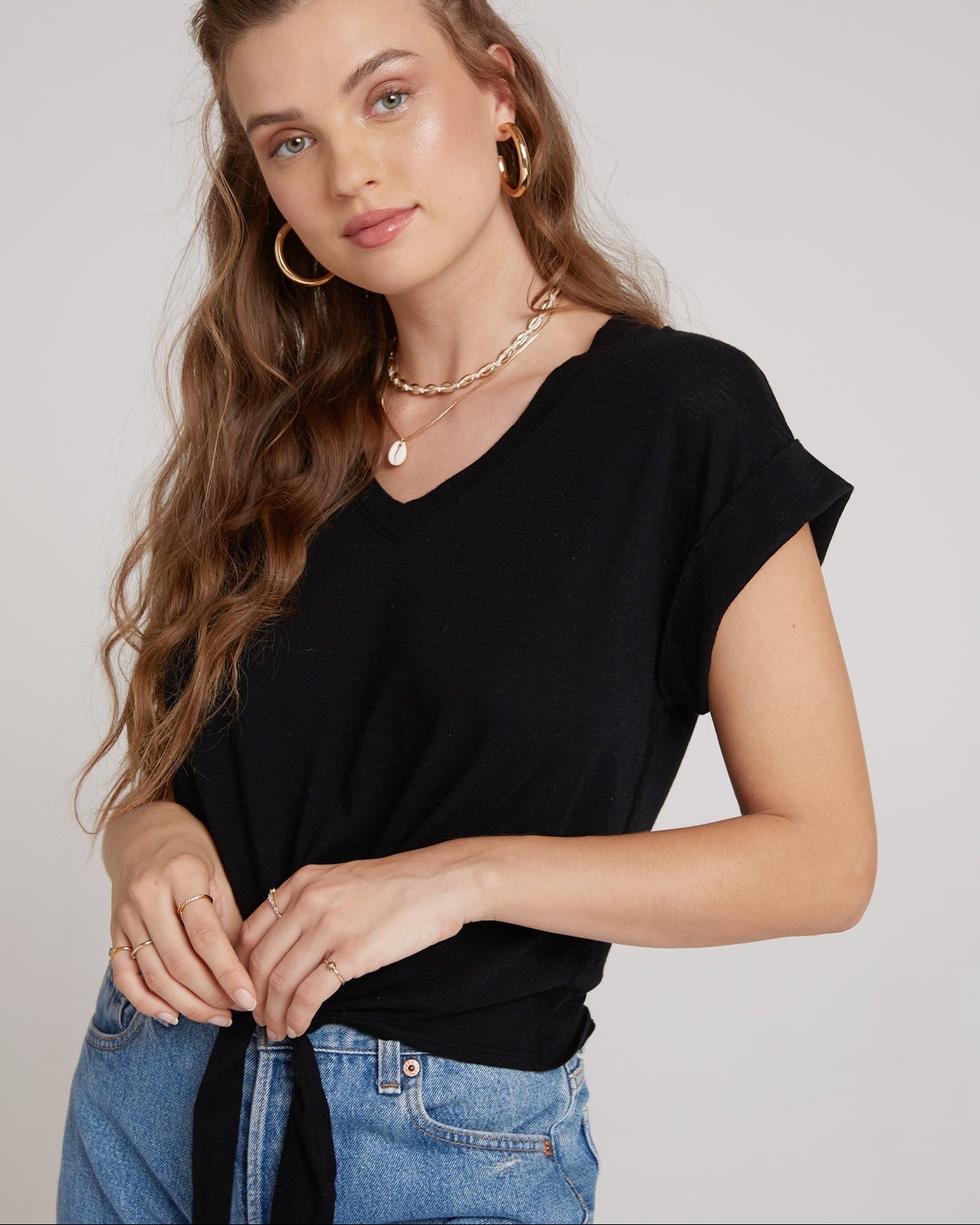 Tie Front V-Tee | Black