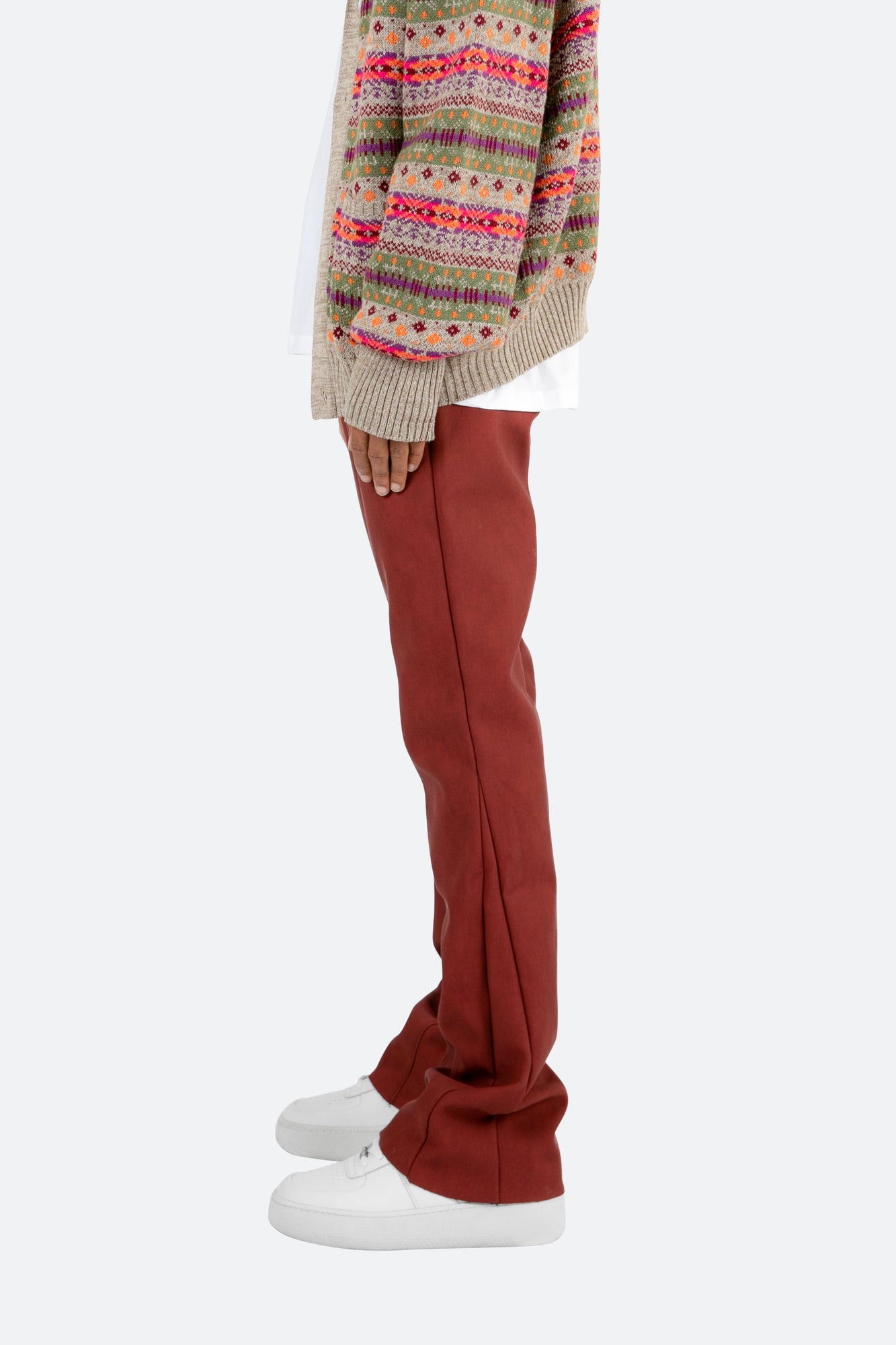 B460 Leather Flare Pants | Burgundy