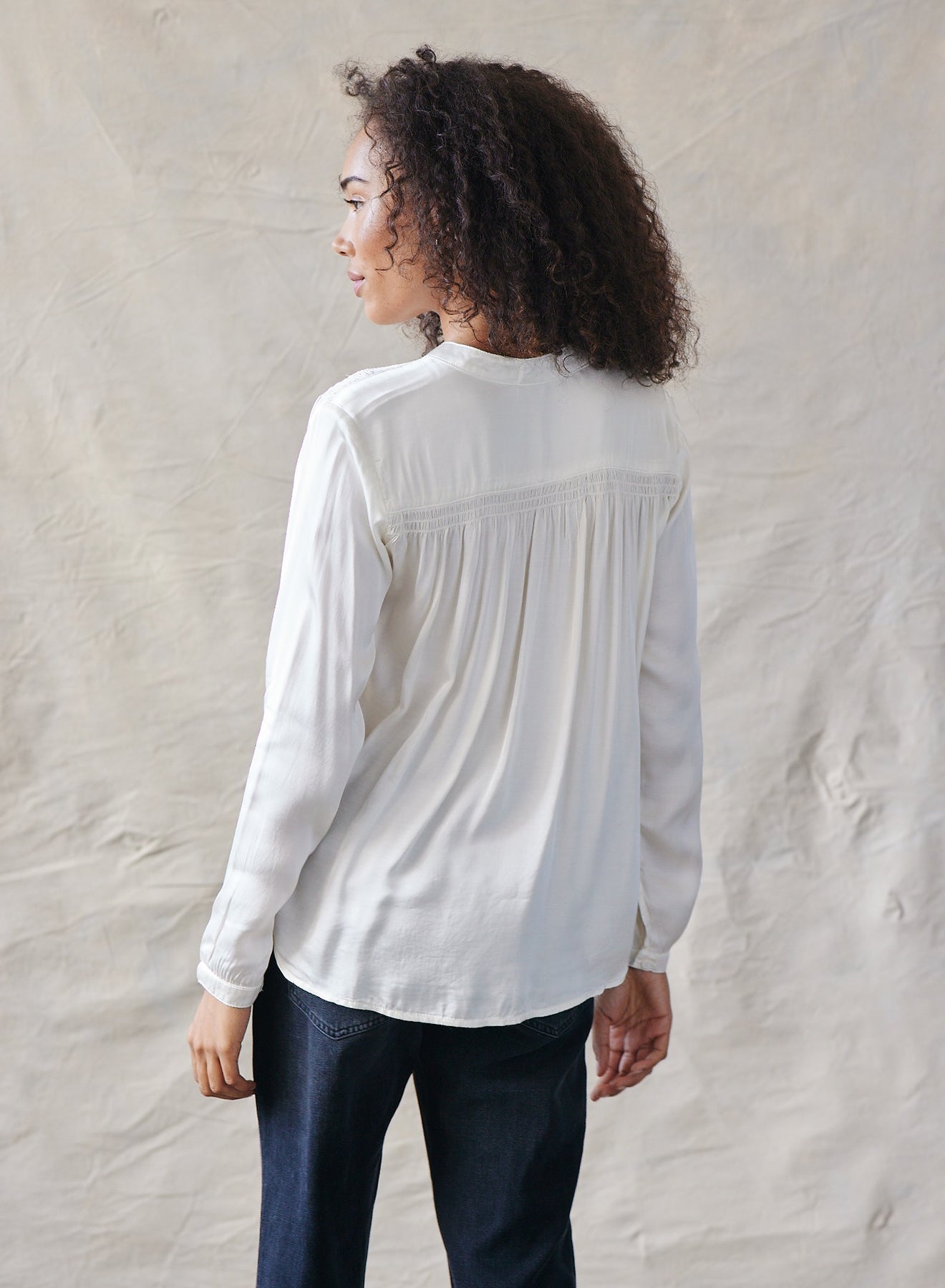 Smocked Button Down Shirt - Winter White