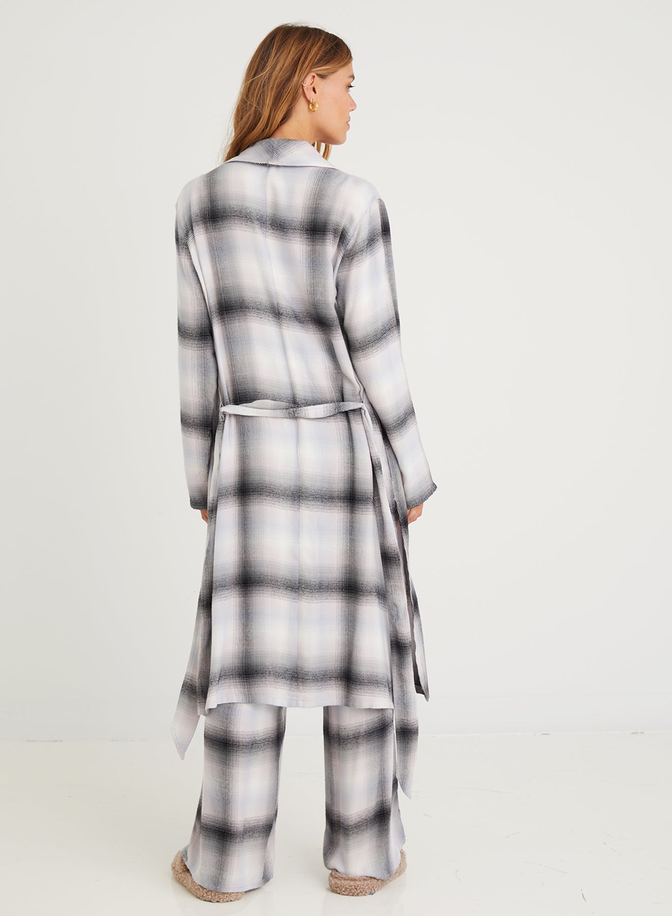 Long Sleeve Shawl Collar Robe | Lilac Ombre Plaid