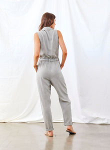 Sleeveless Belted Jumpsuit | Foggy Sky