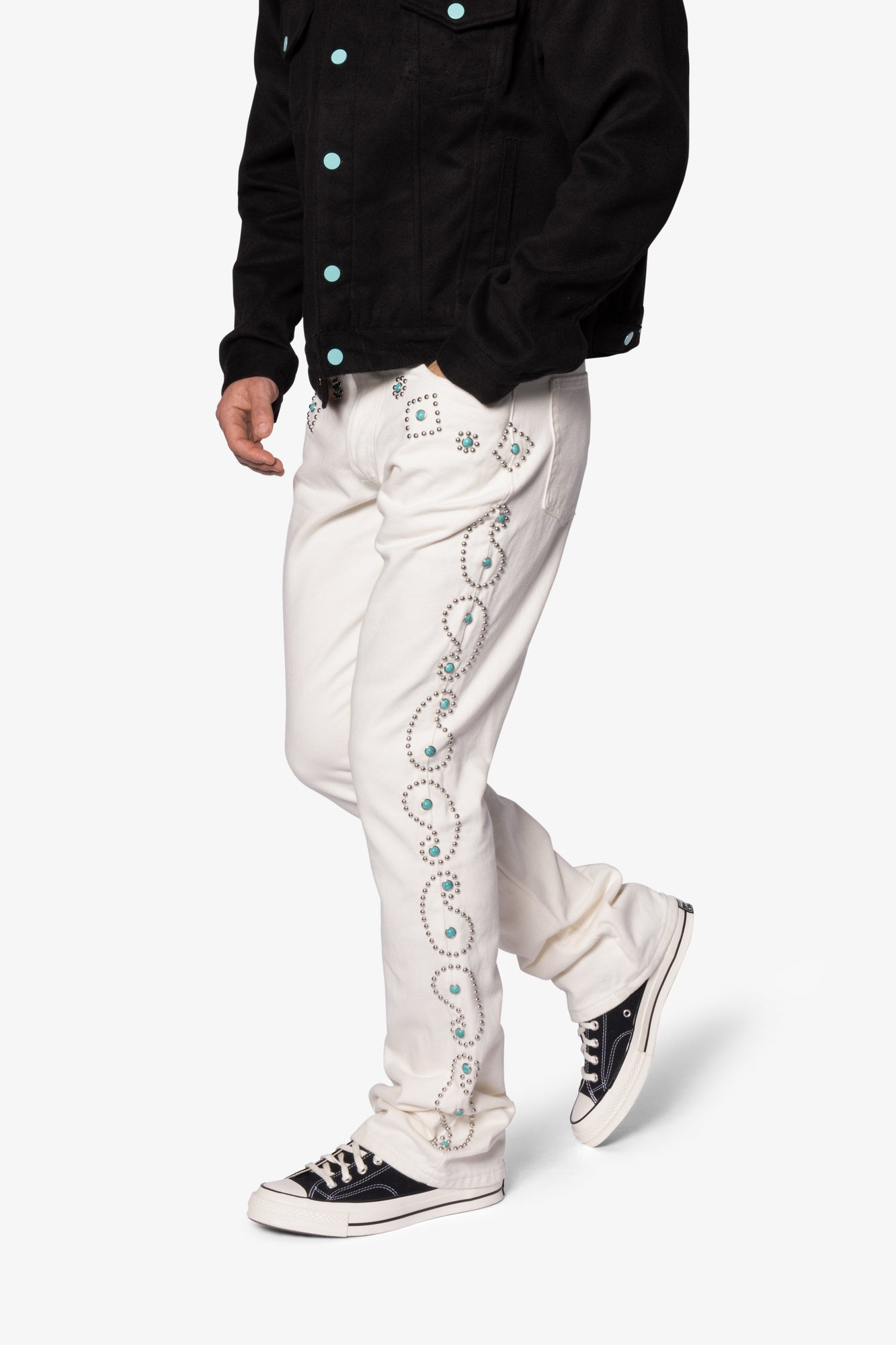 B660 Paisley Stud Flare Pants | Ivory