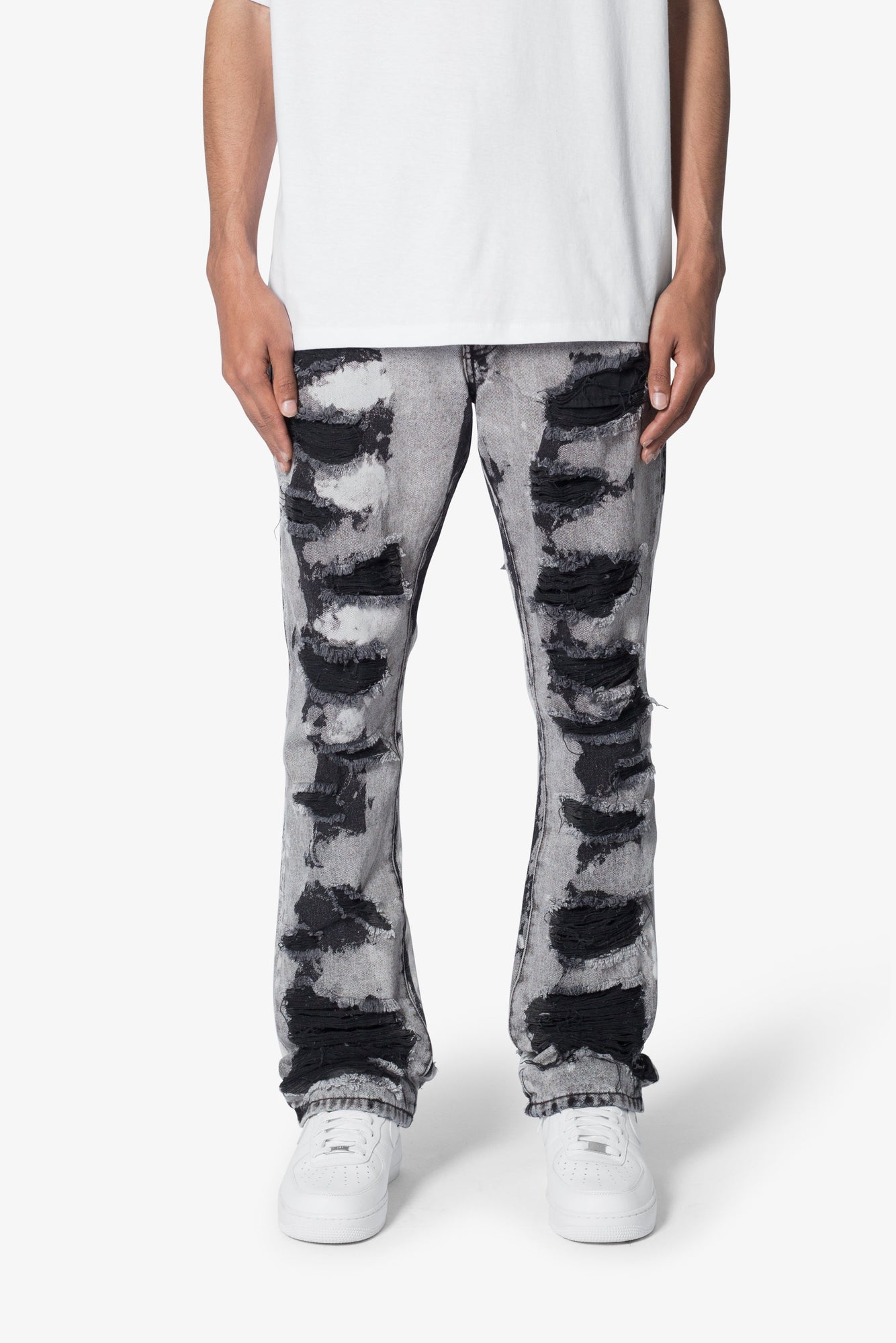 B668 Distressed Flare Denim | Light Grey