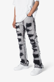 B668 Distressed Flare Denim | Light Grey