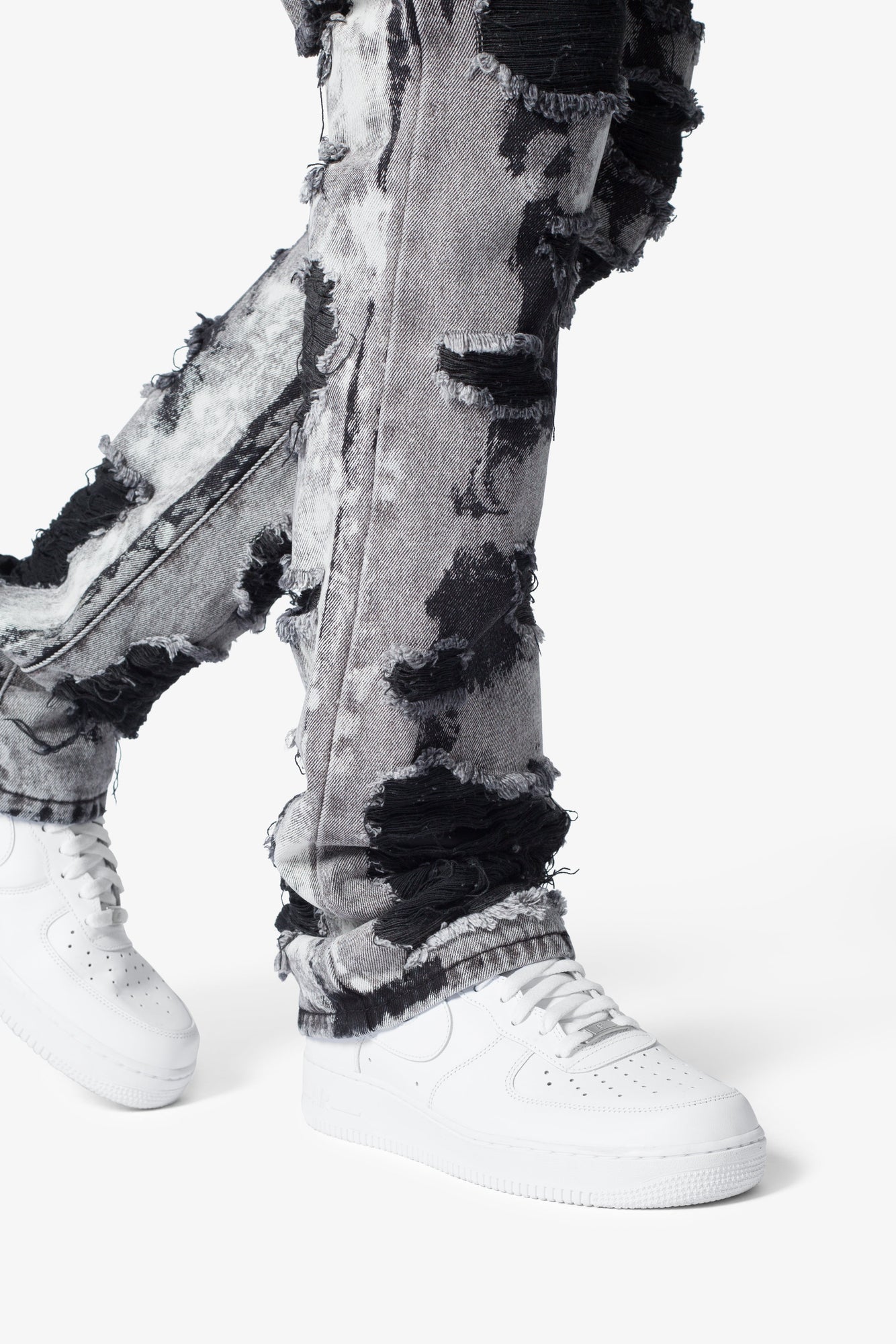 B668 Distressed Flare Denim | Light Grey