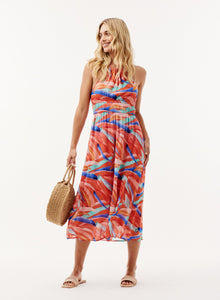 Sleeveless Elastic Waist Midi Dress | Paradiso Print