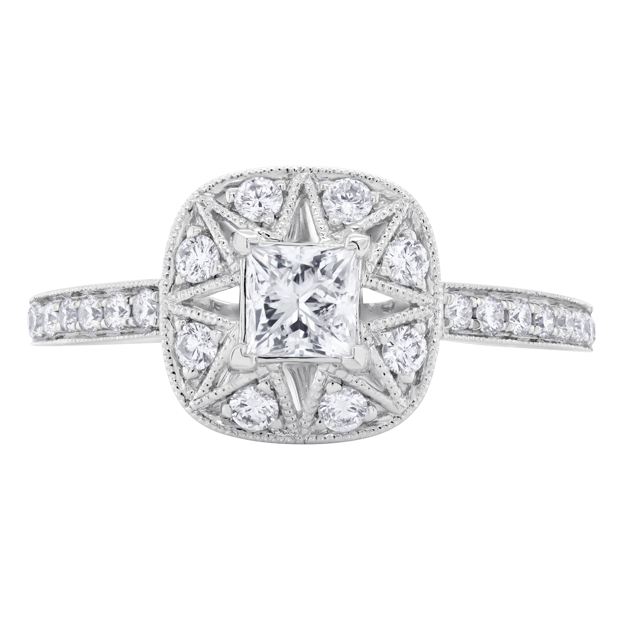0.90 CT Princess/Round Natural Diamond | Engagement Ring | 18K White Gold | I Color | I1 Clarity