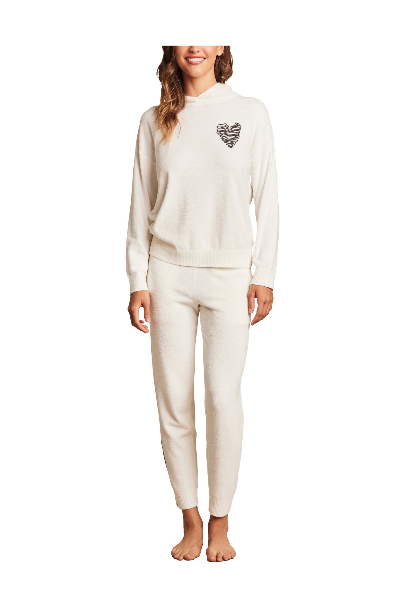 Womens | Cozychic Ultra Lite Embroidered Heart Pant | Pearl/Carbon