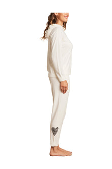 Womens | Cozychic Ultra Lite Embroidered Heart Pant | Pearl/Carbon