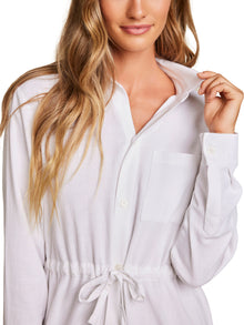 Womens | Linen Blend Cinched Shirtdress | White