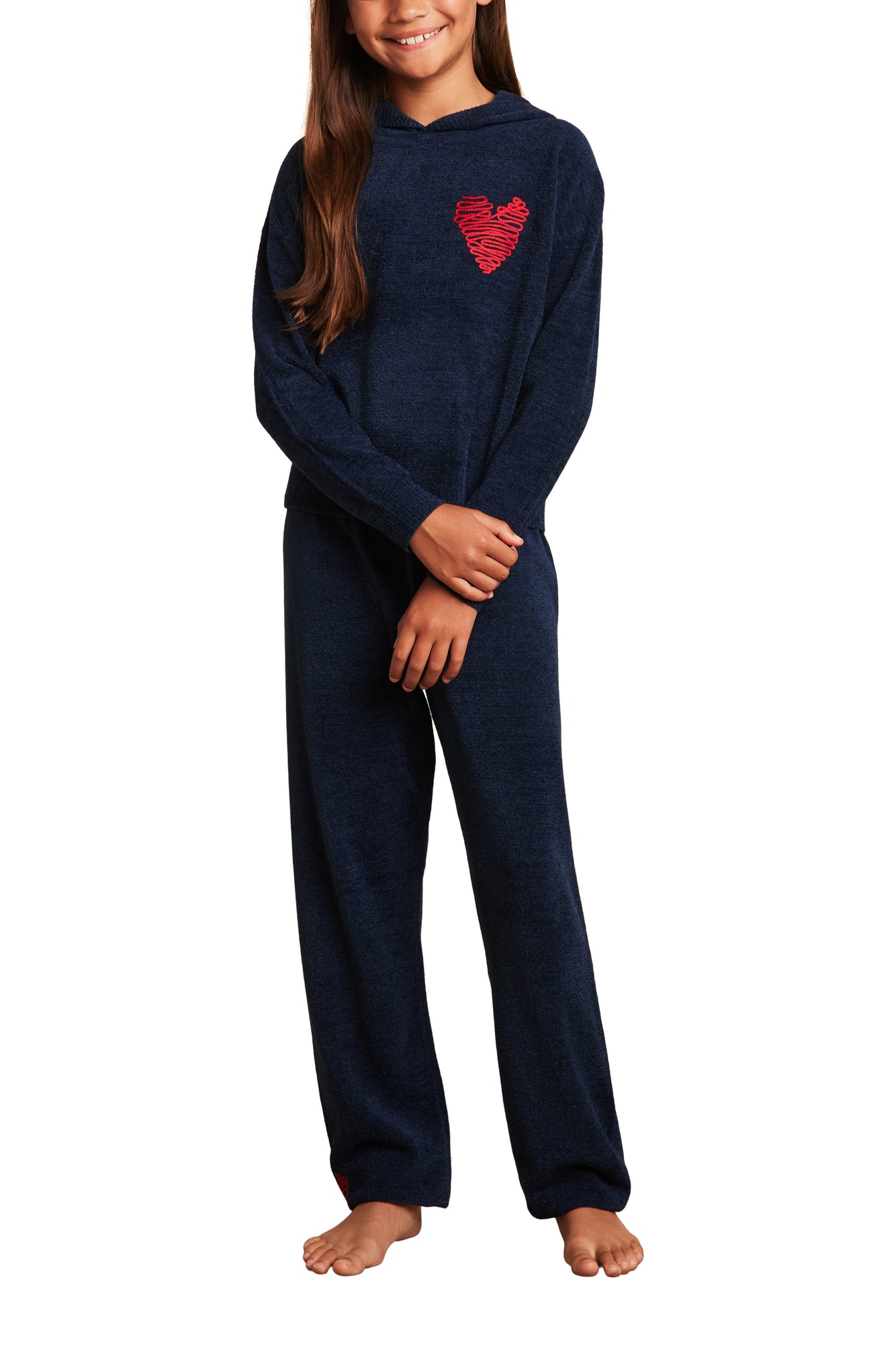 Youth | CozyChic Ultra Lite Embroidered Heart Hoodie | Marine/Scarlet