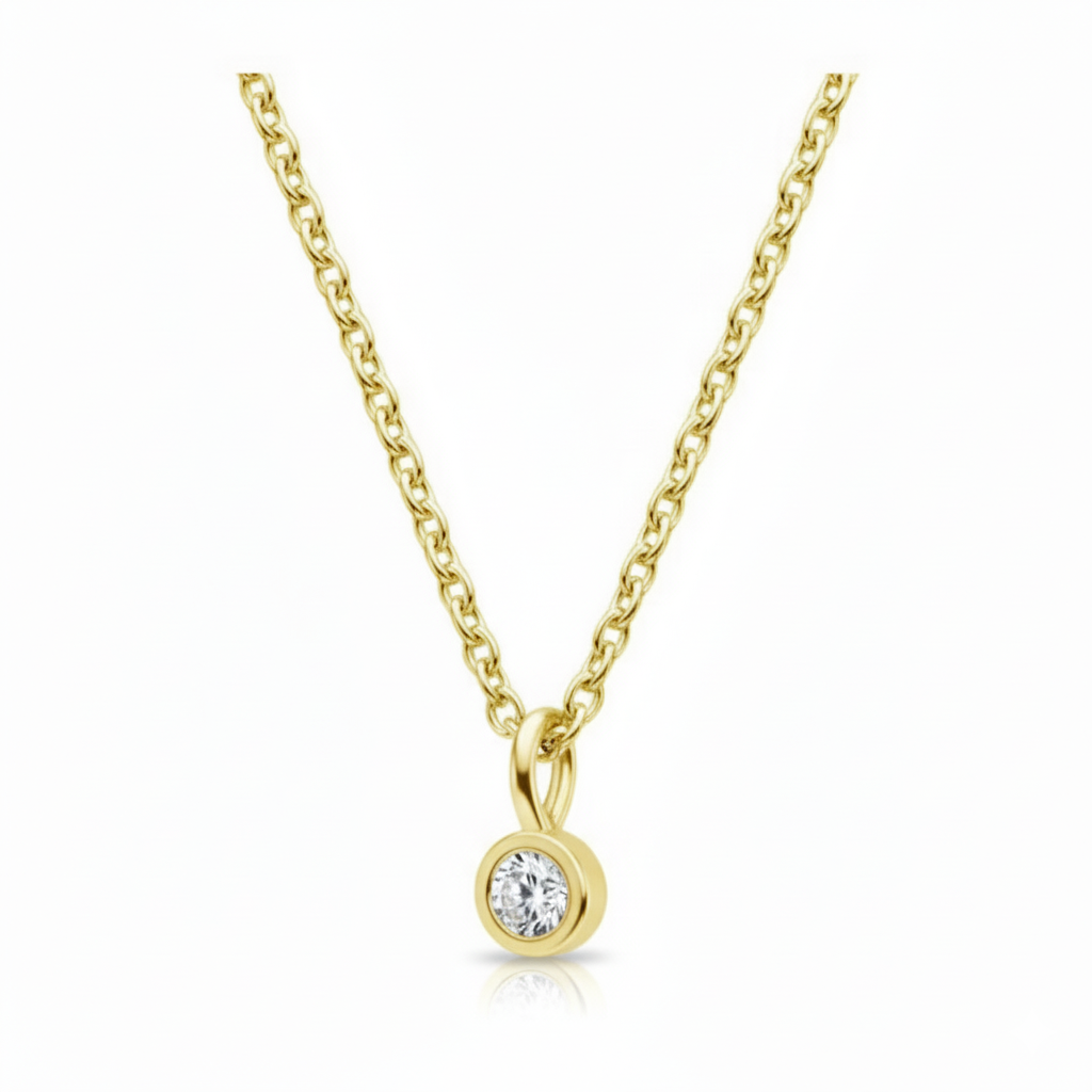 0.10 CT Round Natural Diamond | Solitaire Pendant Necklace | 18K Yellow Gold | G Color | SI2 Clarity