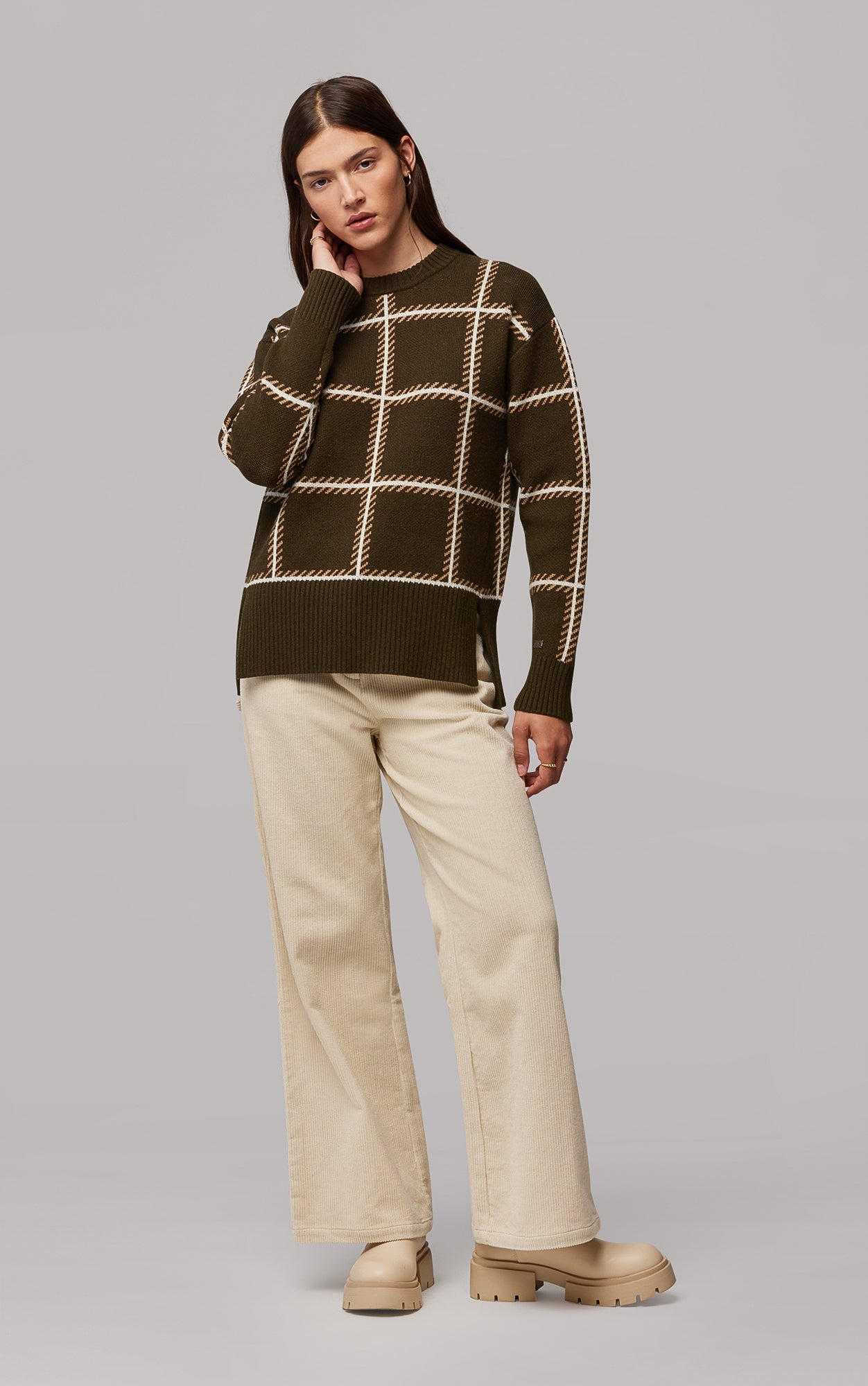 Belen Responsible Wool Blend Jacquard Plaid Sweater | Cedar