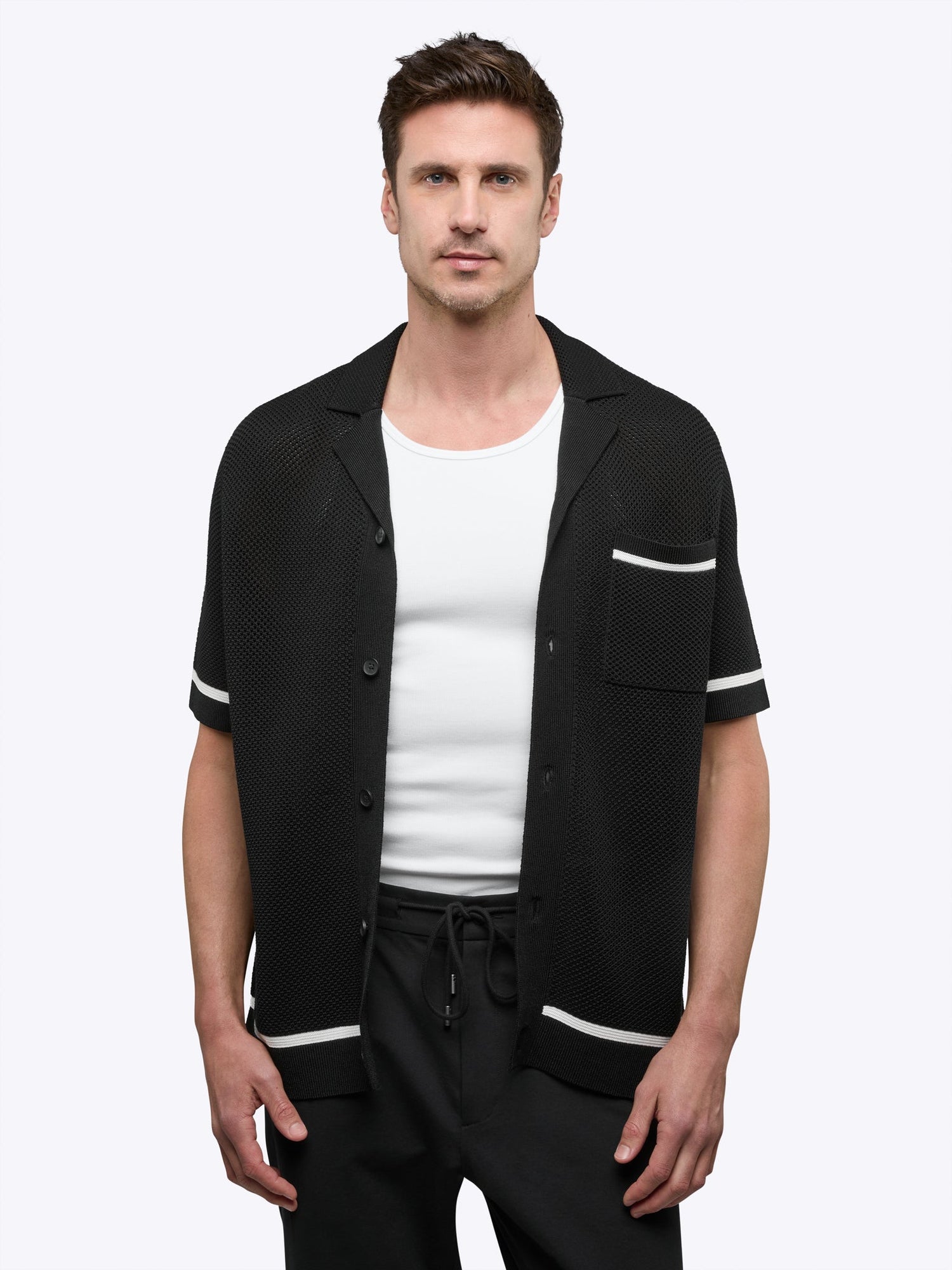 Mens | Portofino Crochet Classic-Fit Button Up | Black