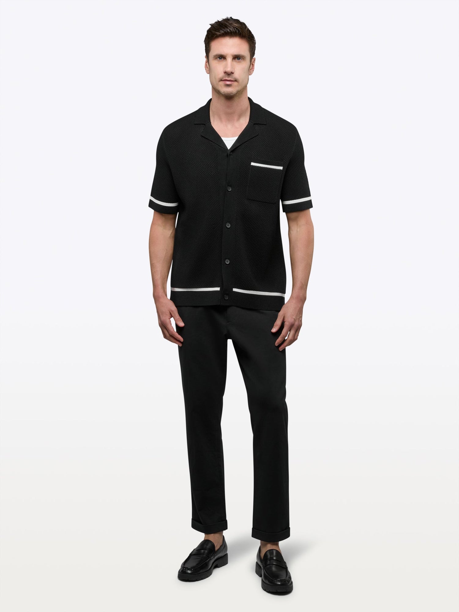 Mens | Portofino Crochet Classic-Fit Button Up | Black
