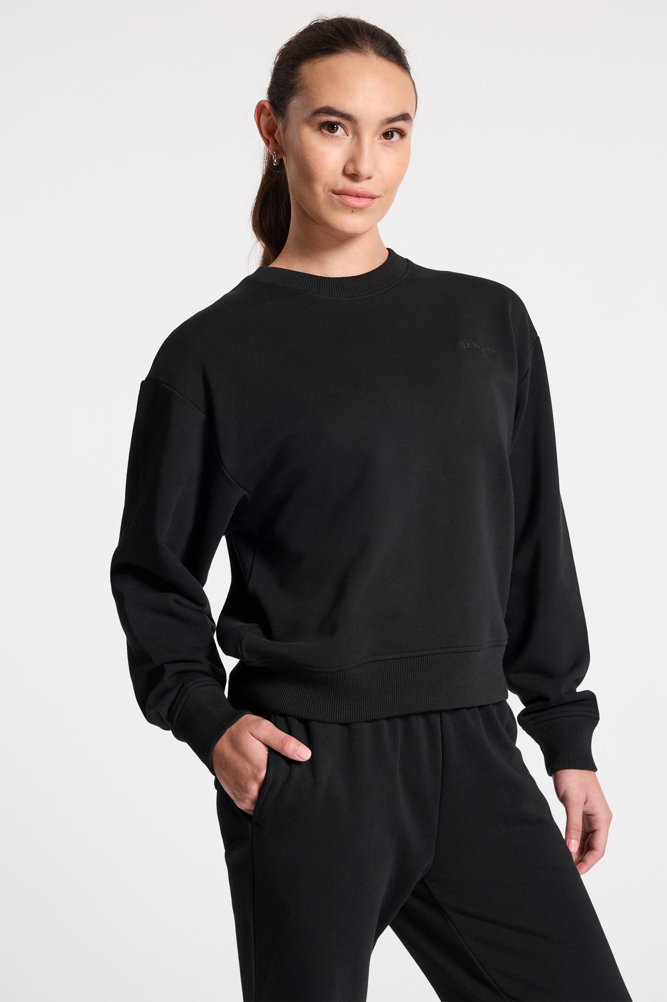 Bandier | Classic Logo Terry Crewneck Sweatshirt | Black