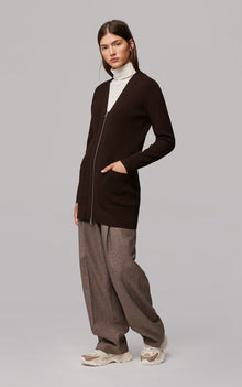 Brigida Semi-Fitted Sustainable Knitted Ribbed Cardigan | Oak