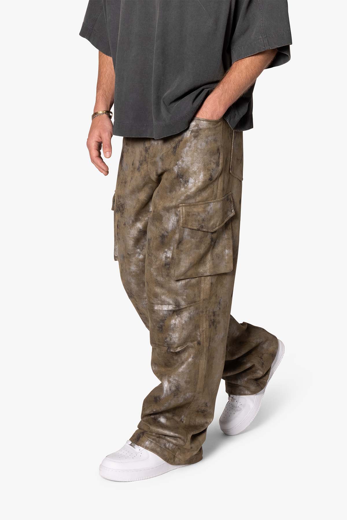 Baggy Dual Tone Sueded Cargo Pants | Olive
