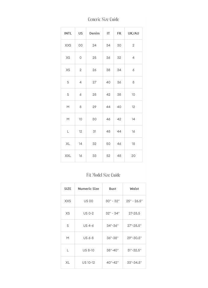 Product size guide