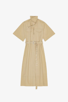 Beige Stretch Cotton Dress | Pale Khaki