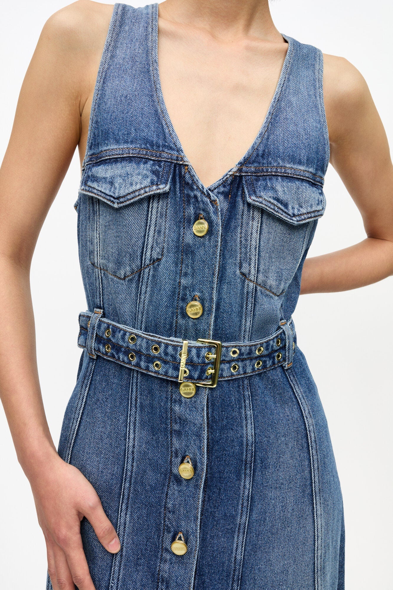 Belted Midi Dress | Mid Blue Vintage