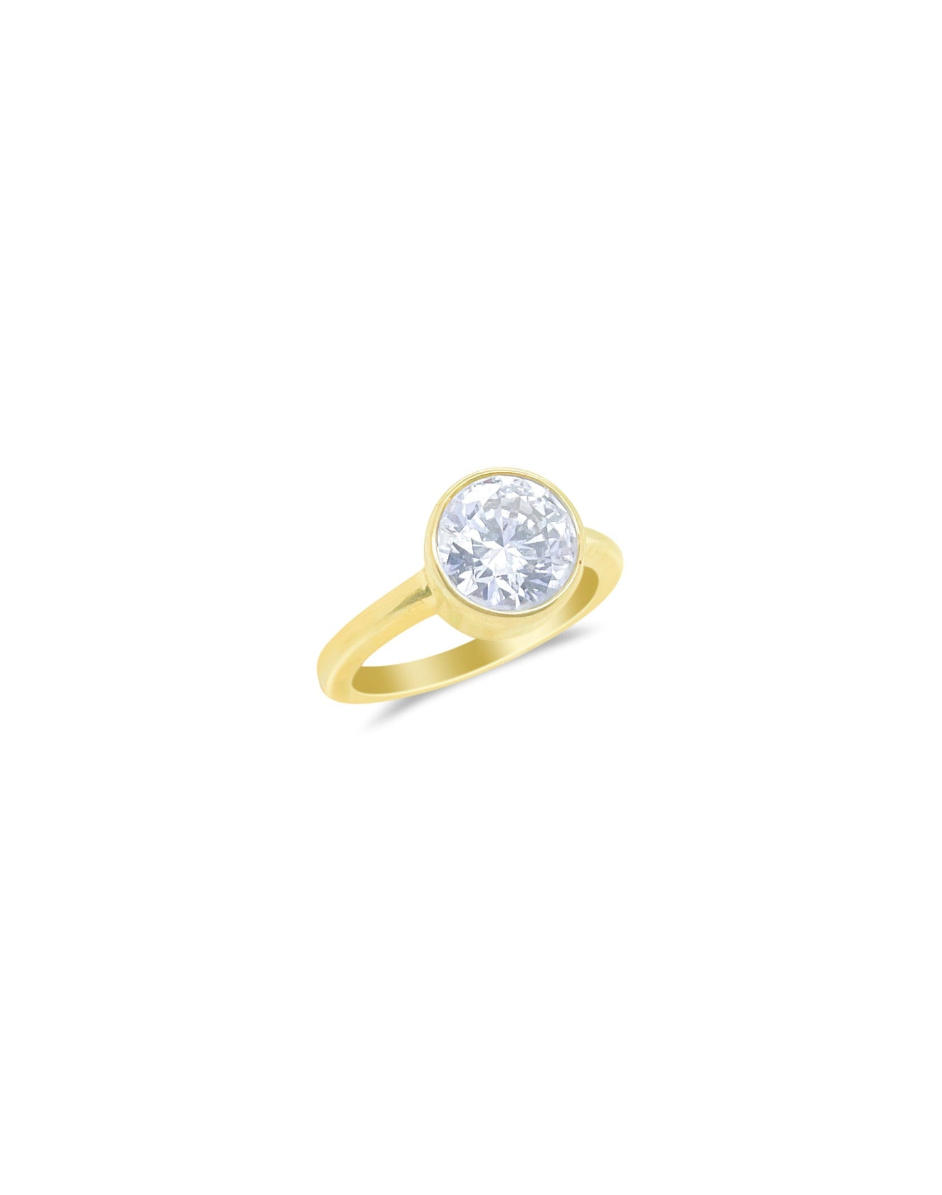Bezel Set Lab Grown Round Engagment Ring 2.00 ct | 14K Yellow Gold