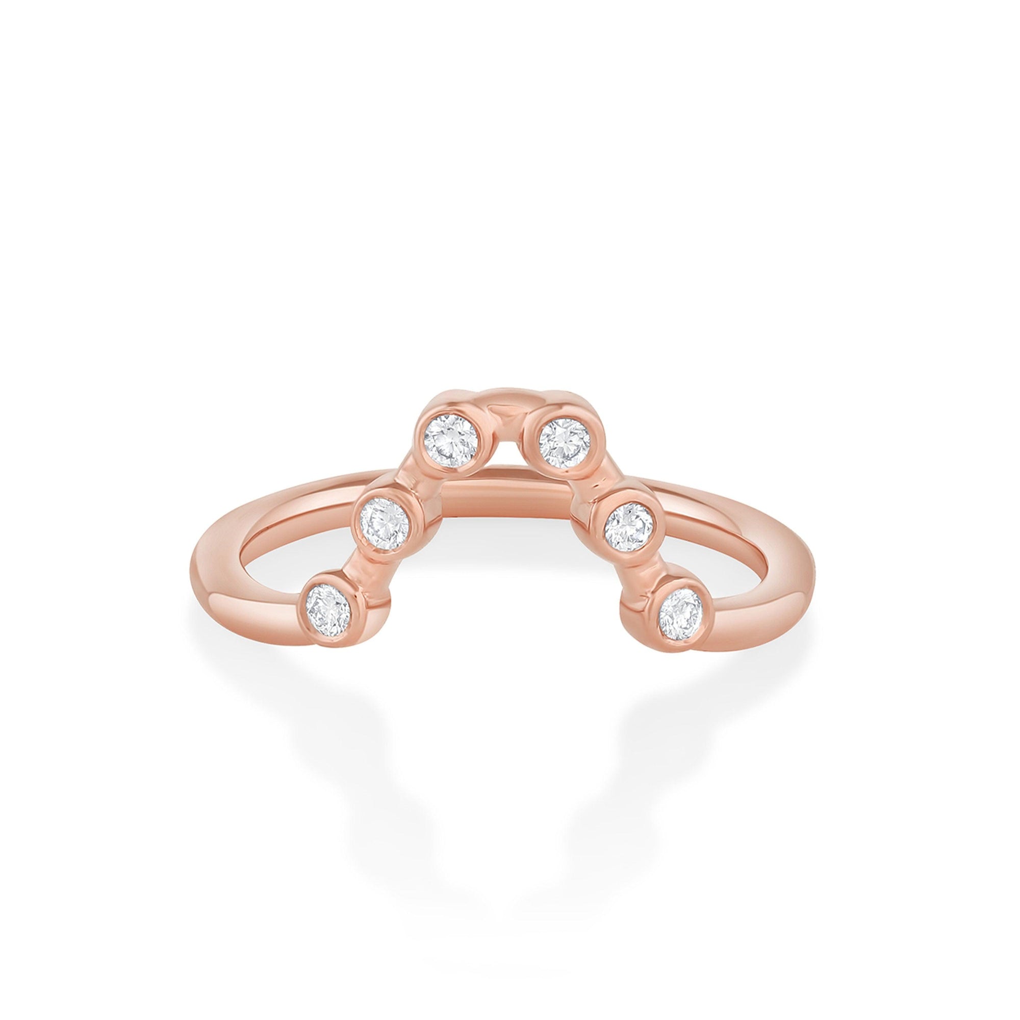 Women | White Diamond Bezeled Wave Ballerina Band | 14k Rose Gold