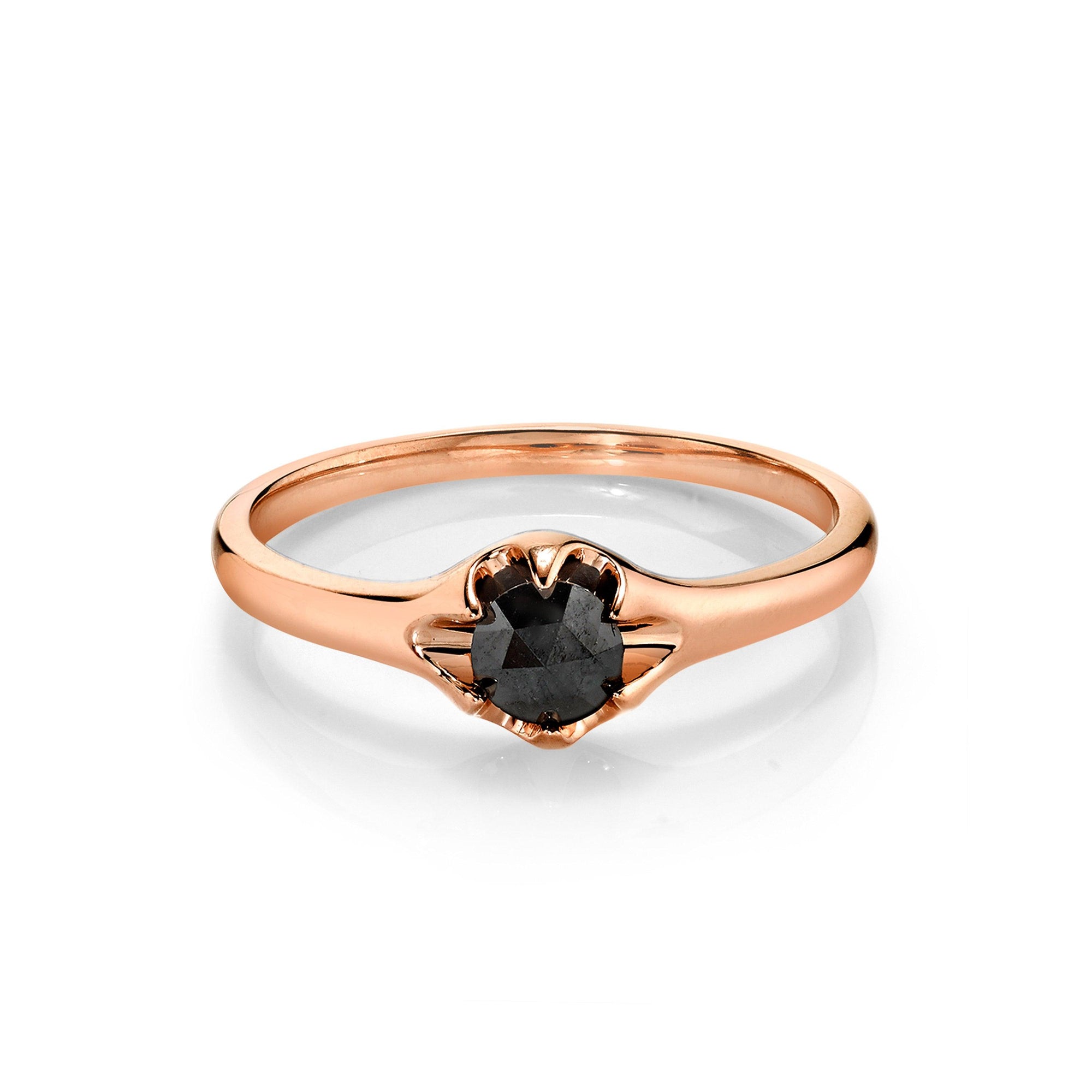 Women | Black Diamond Buttercup Ring | 14k Rose Gold