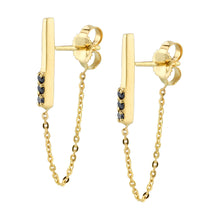 Women | Black Diamond Dainty Chain Drop Earrings | 14k Yellow Gold