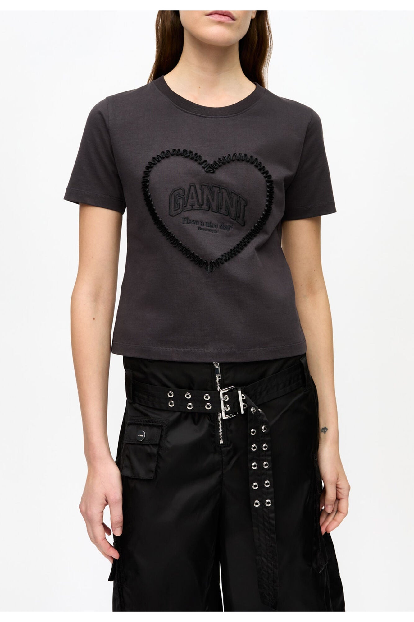 Black Cropped Heart T Shirt | Phantom