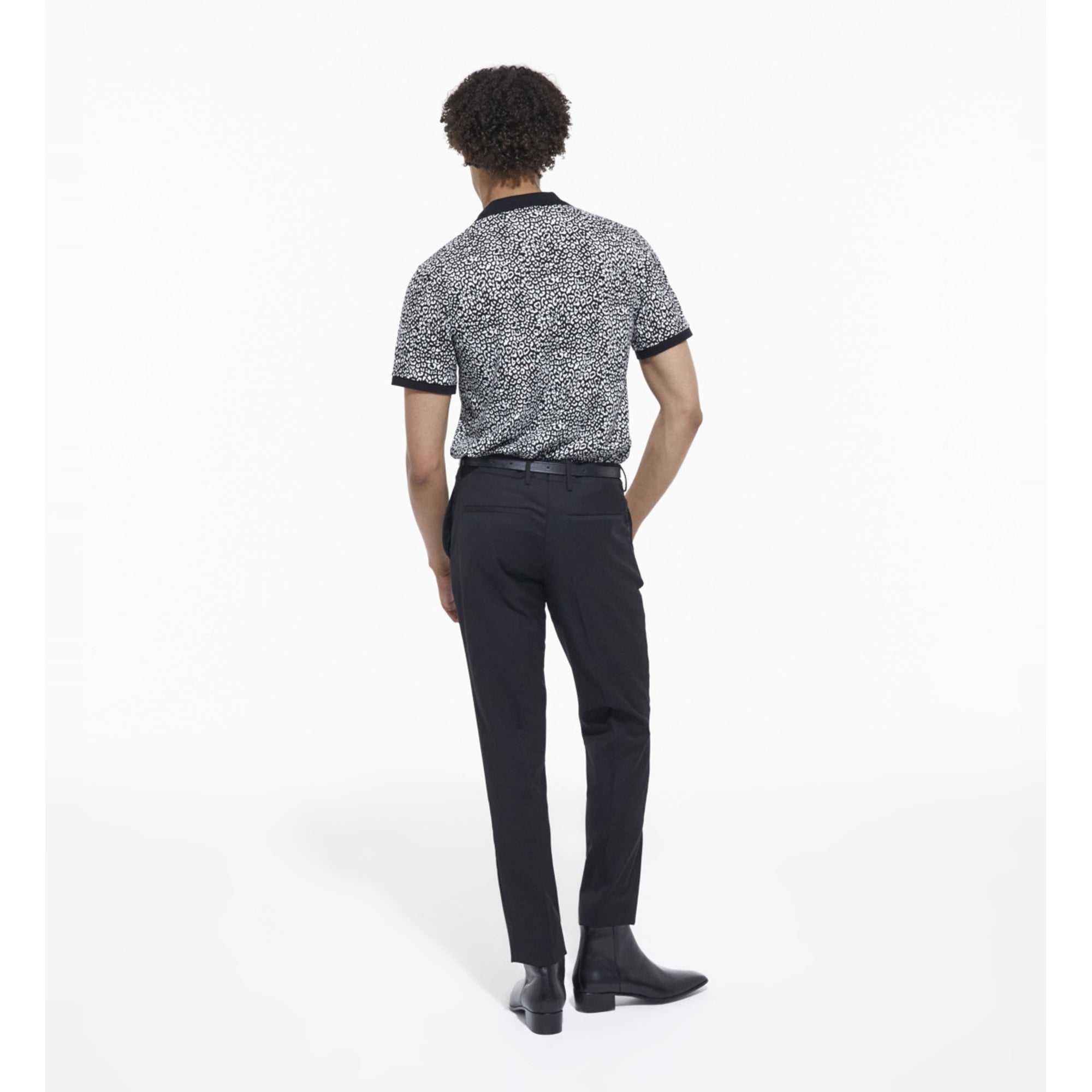 Black Leopard Print Polo | Men | Ecru