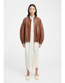 Bloom | Leather Bomber Jacket | Chocolate