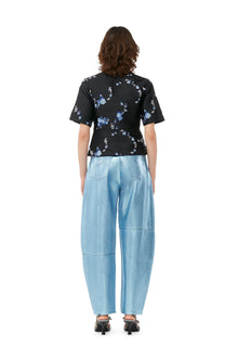 Blue 3D Jacquard V neck Blouse | Black