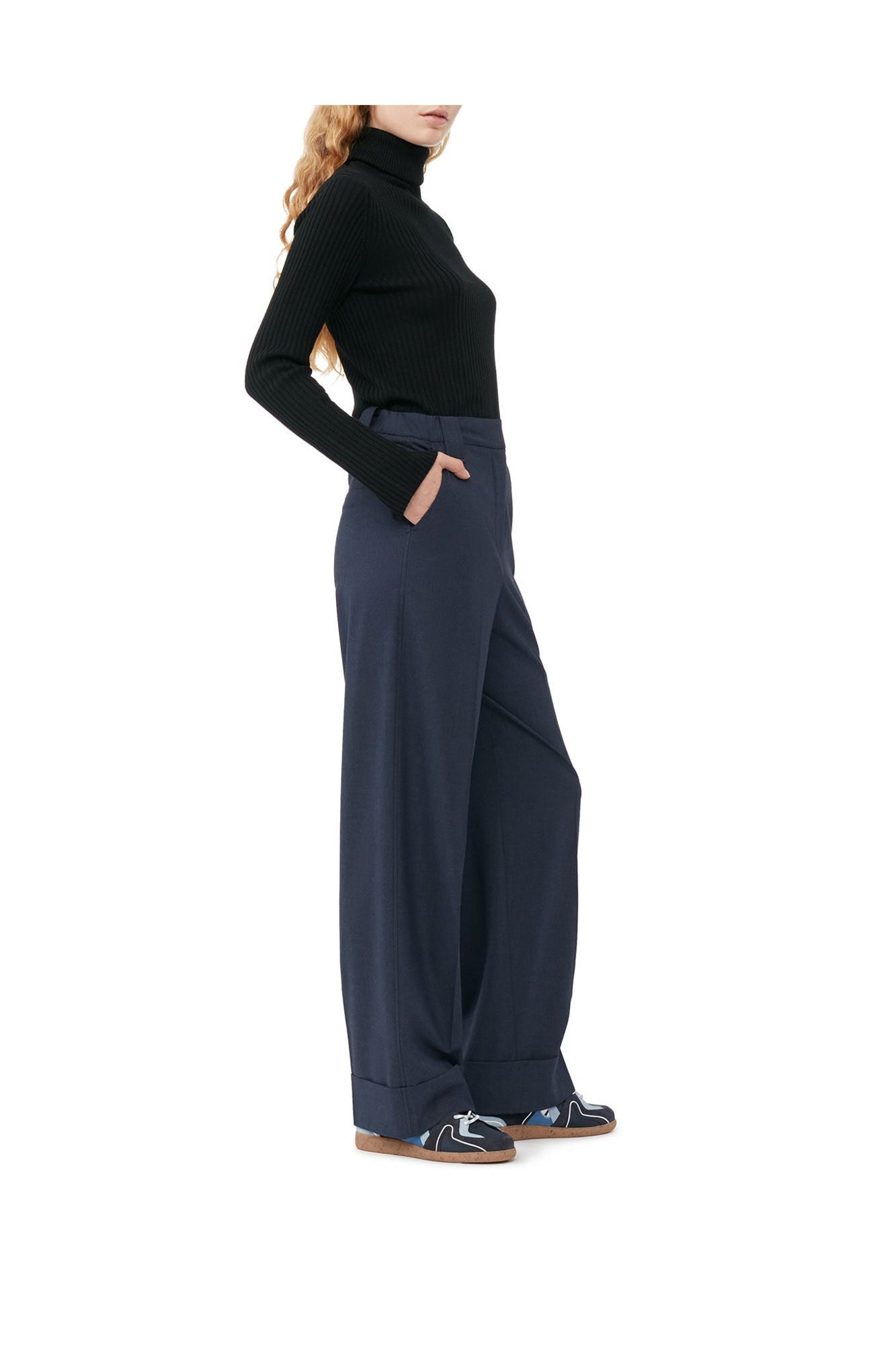 Blue Drapey Melange Trousers | Sky Captain