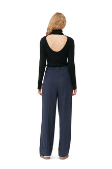 Blue Drapey Melange Trousers | Sky Captain